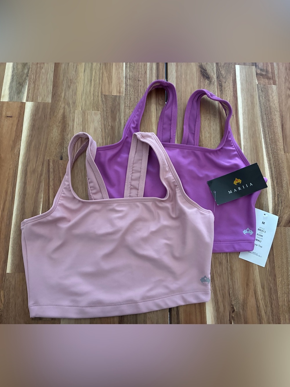 MARINA Two-Pack Scoop Sports Crop Tops - Blush Pink & Bright Purple
